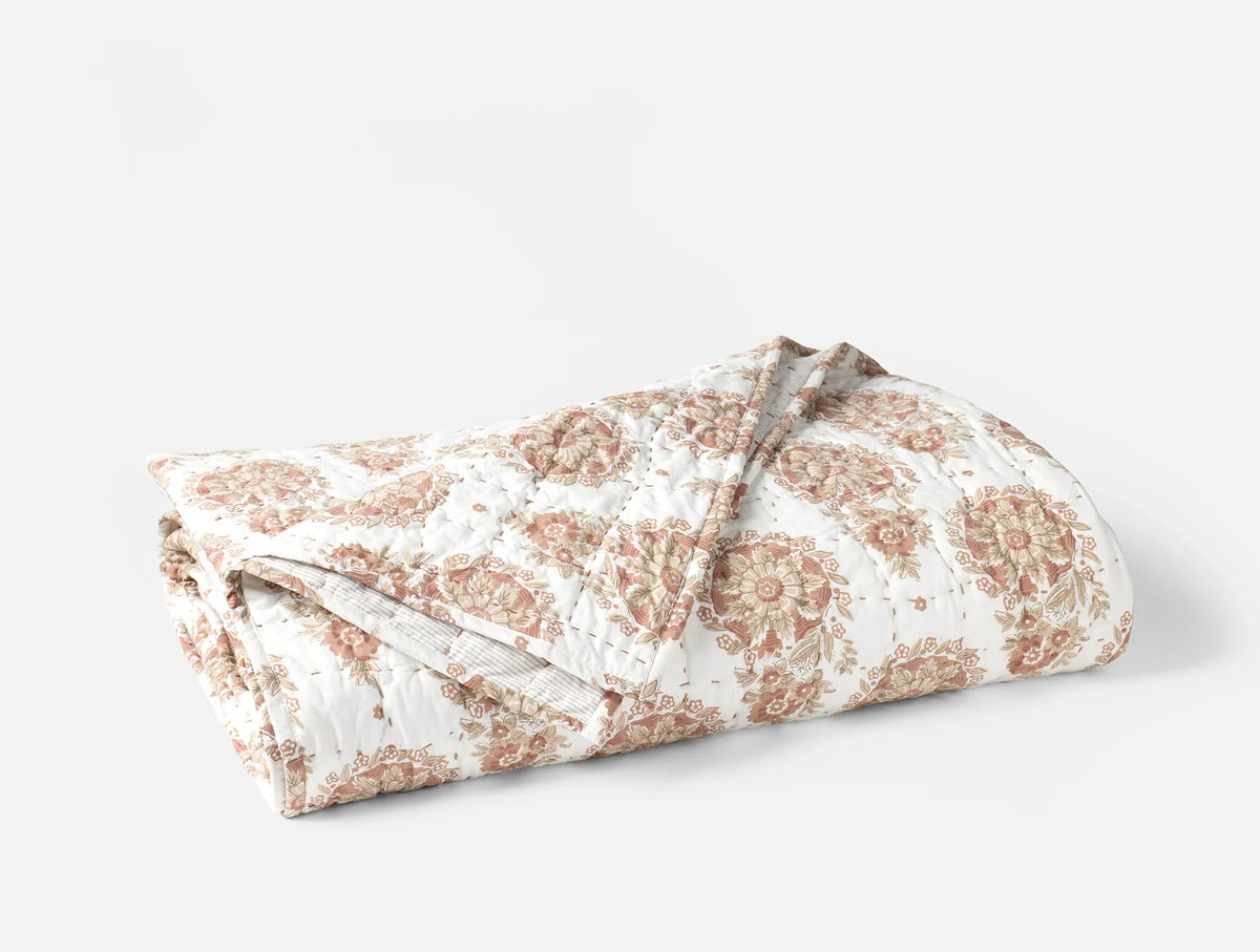 Coyuchi King Praline Flores Handstitched Organic Quilt
