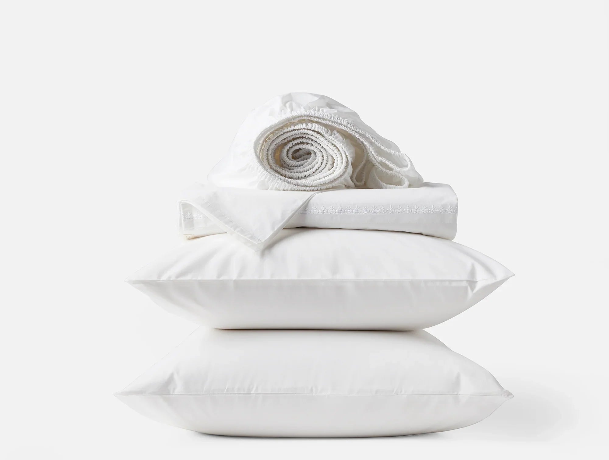 Coyuchi King Alpine White Floret Embroidered Organic Percale Sheet Set