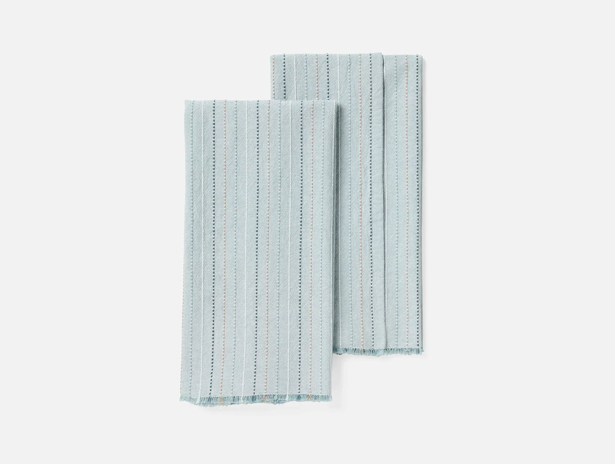 Coyuchi Tidal Chambray Fringe Stripe Organic Hand Towel, Set Of 2