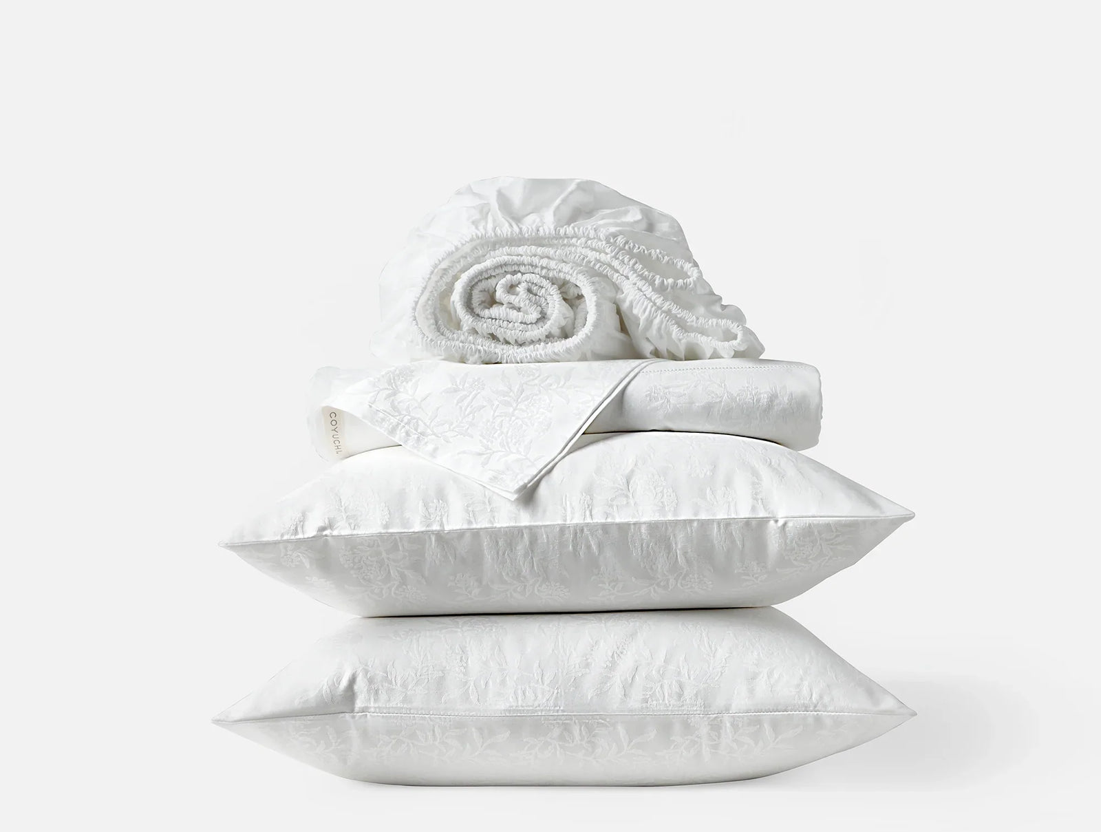Coyuchi Alpine White King Heirloom Organic Sateen Jacquard Sheet Set