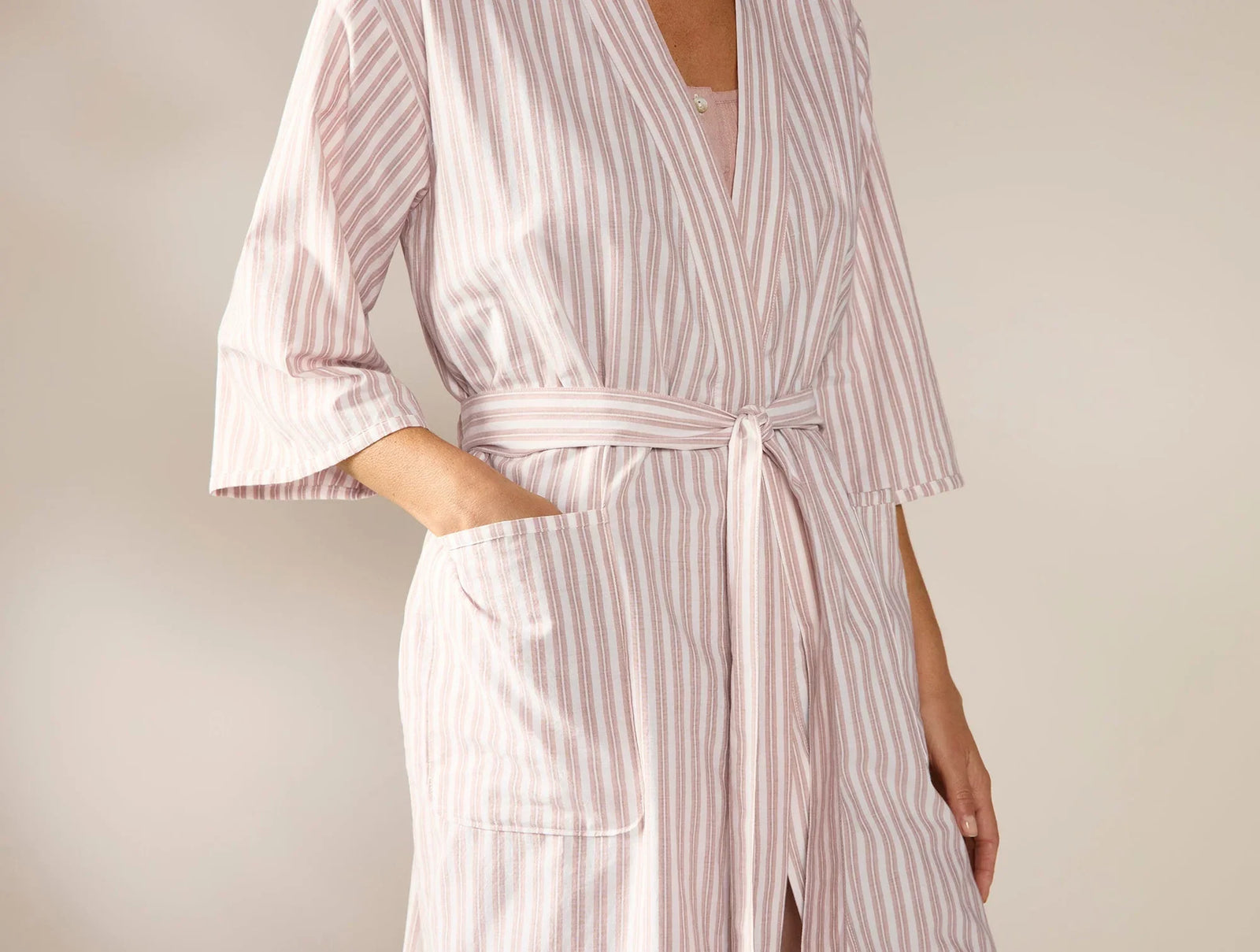 Coyuchi Praline Stripe Small Women's Isla Organic Cotton Robe