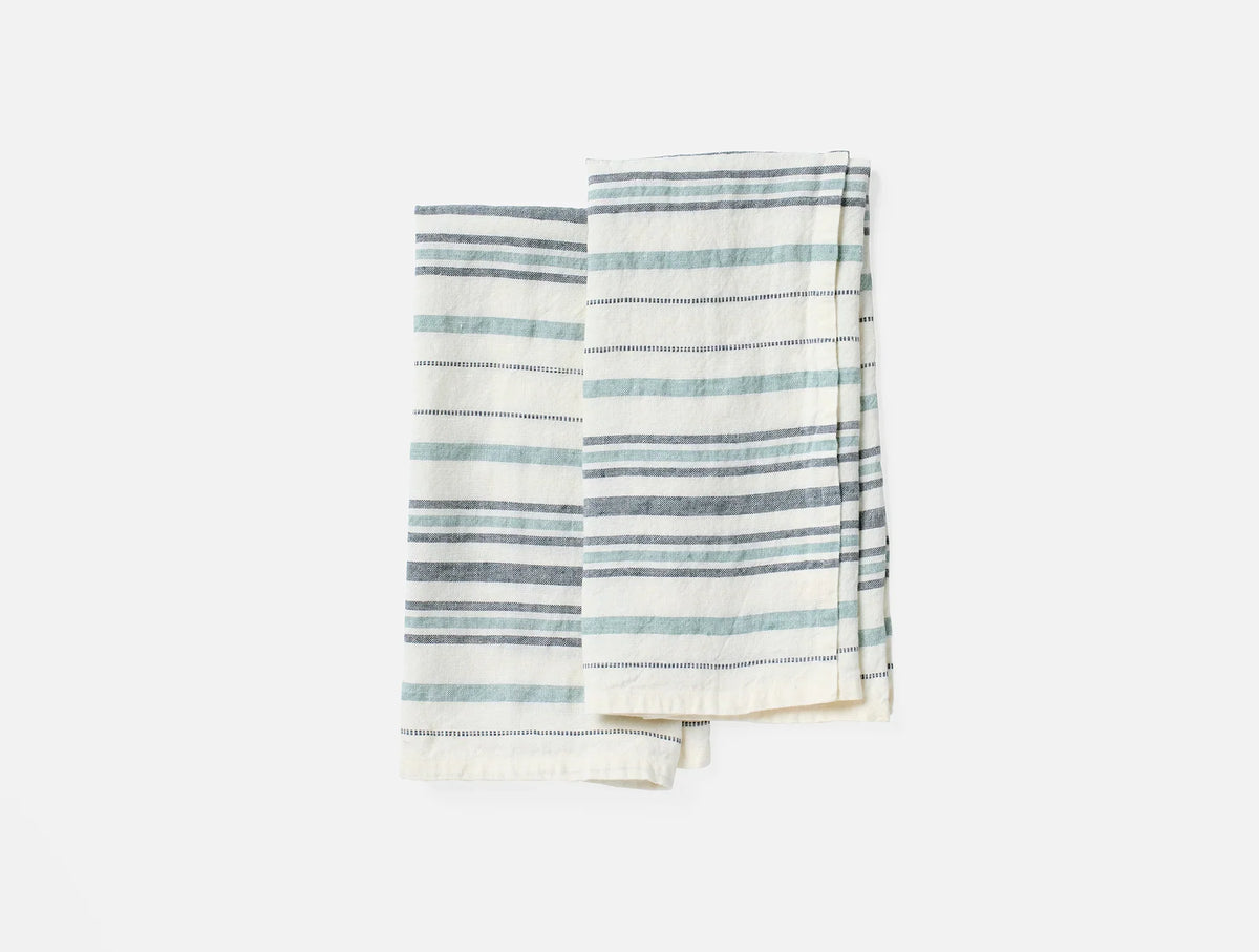 Coyuchi Soft White Gulf Stripe Mojave Organic Kitchen Towels, Set of 2