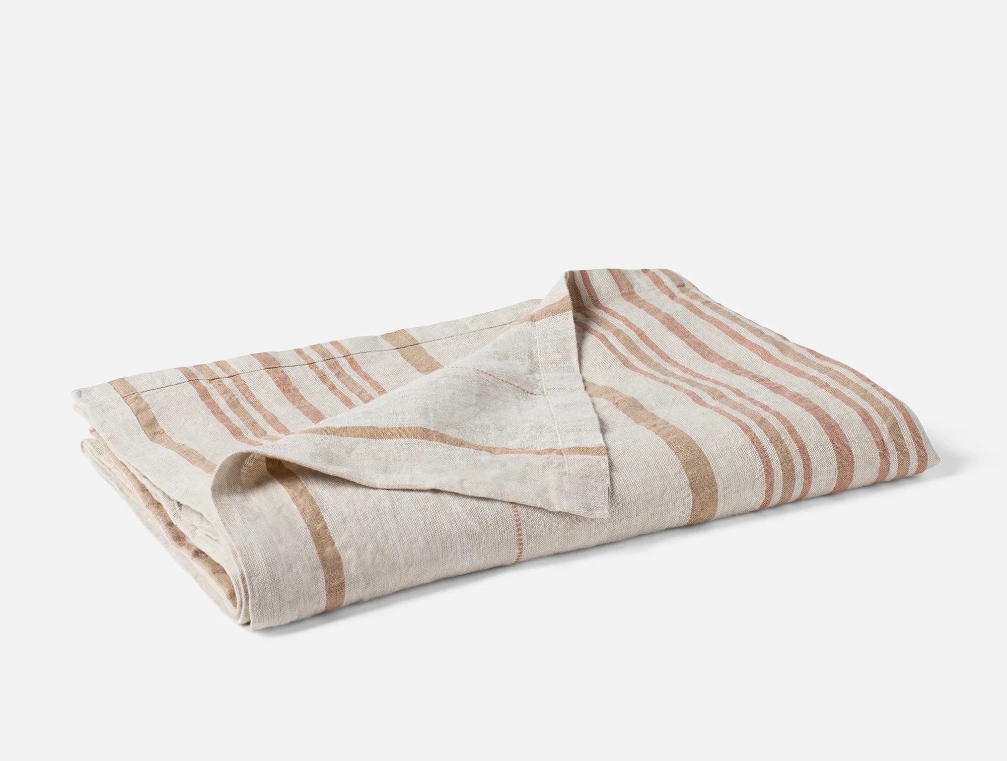 Coyuchi Khaki Praline Stripe Mojave Organic Linen Throw