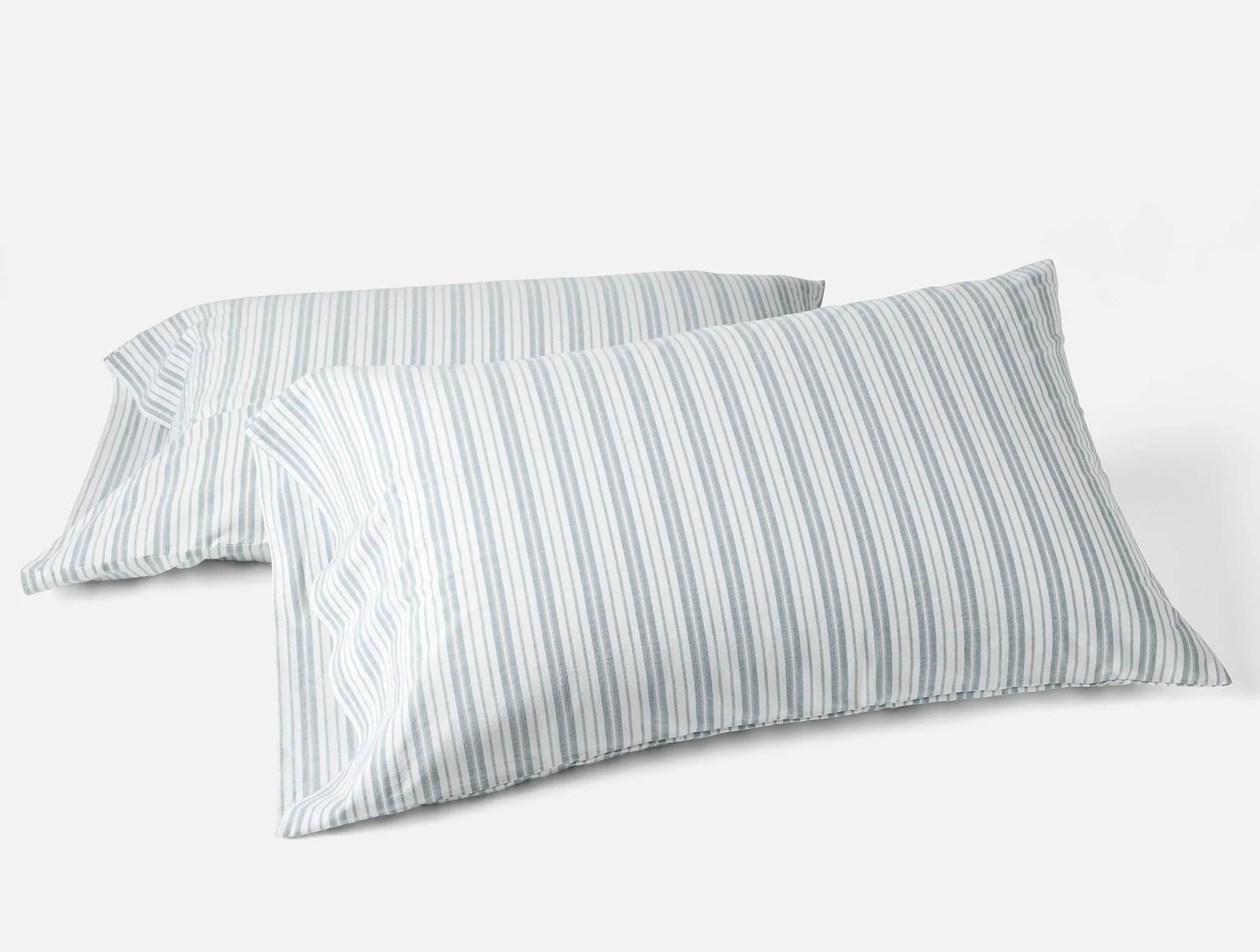 Coyuchi Standard Queen Pillowcase Set Pacific Blue Stripe Organic Crinkled Percale Sheet Set