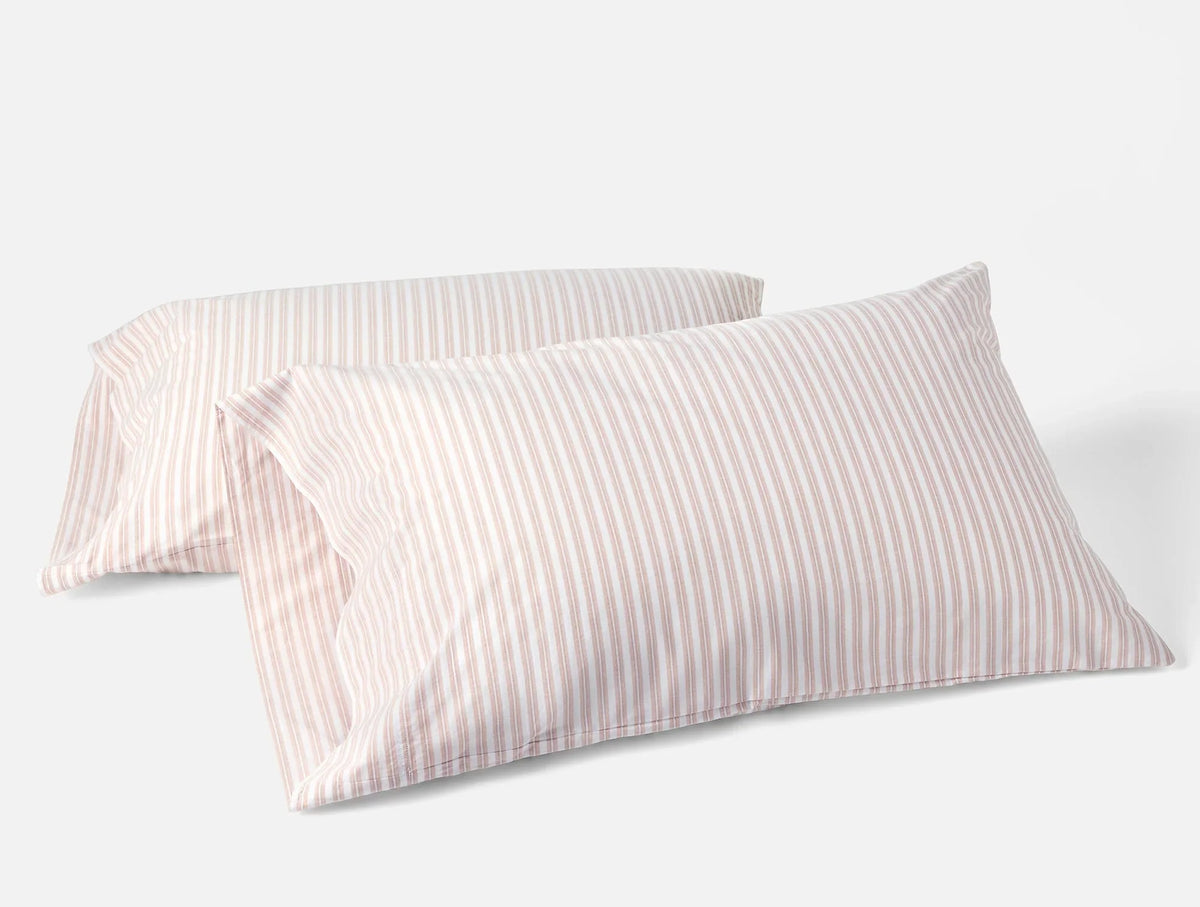 Coyuchi Standard Queen Pillowcase Set Praline Stripe Organic Crinkled Percale Sheet Set