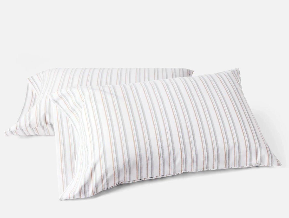 Coyuchi Standard Queen Pillowcase Set Surf Stripe Organic Crinkled Percale Sheet Set