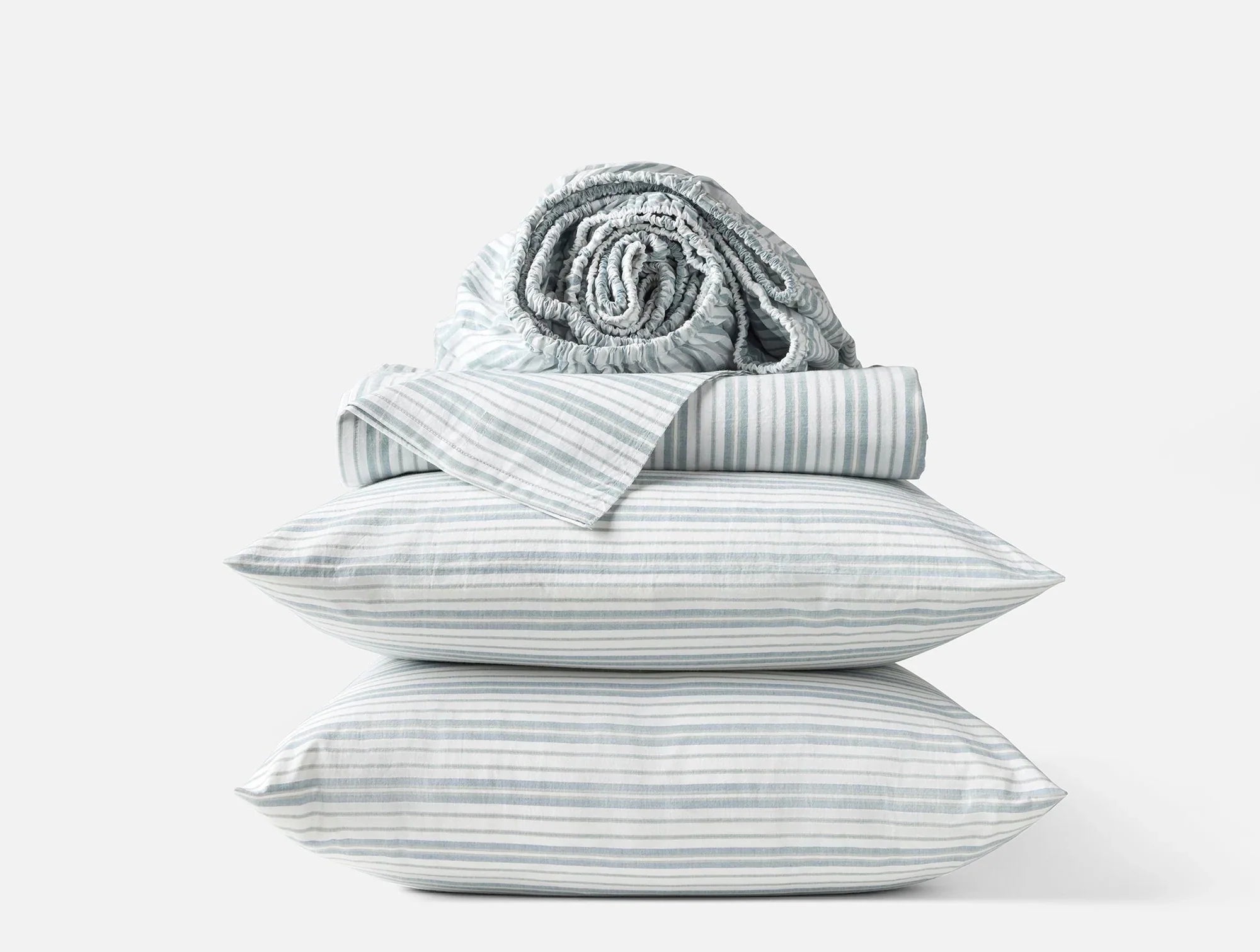 Coyuchi King Pacific Blue Stripe Organic Crinkled Percale Sheet Set