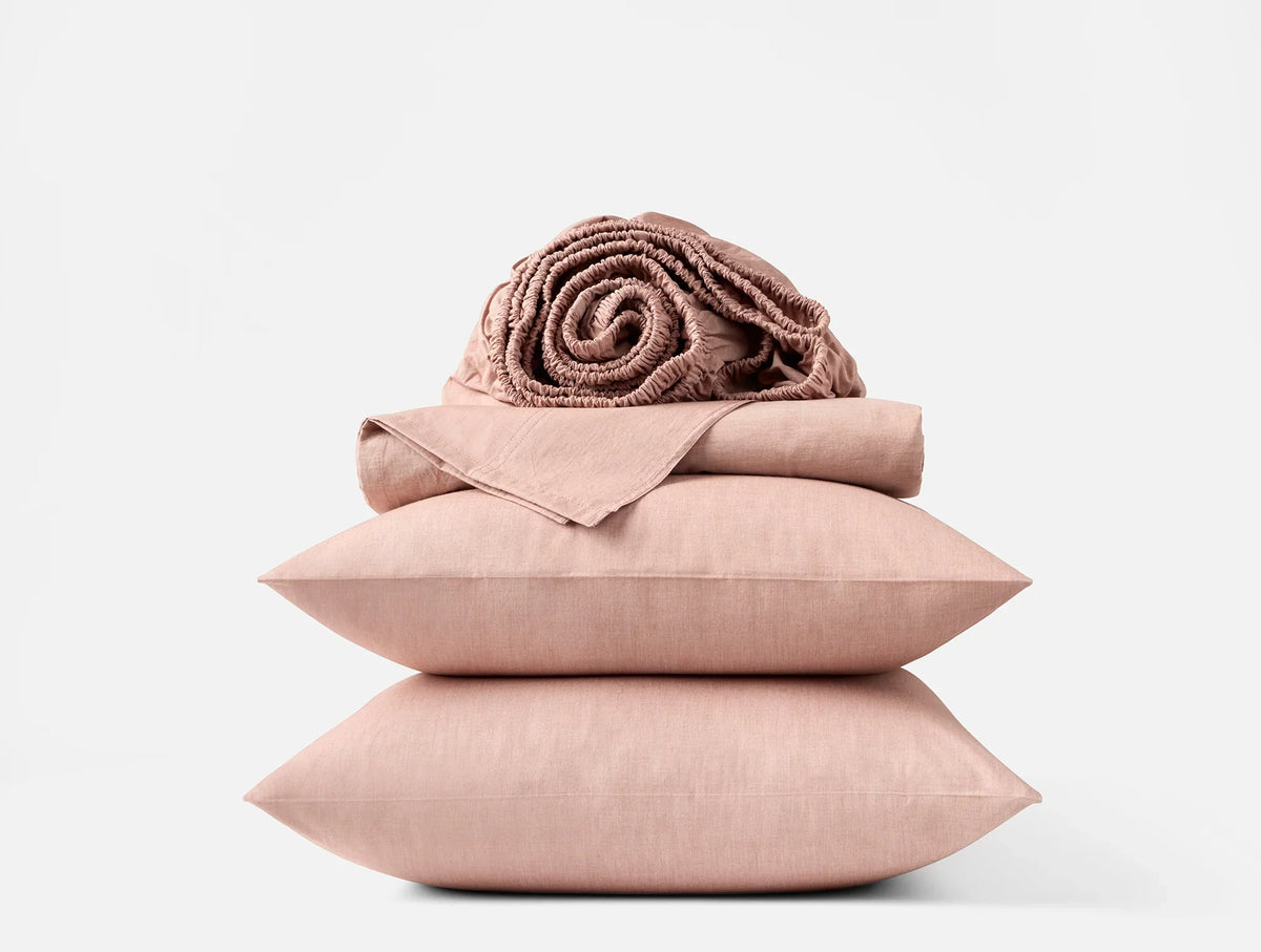 Coyuchi Twin Praline Chambray Organic Crinkled Percale Sheet Set