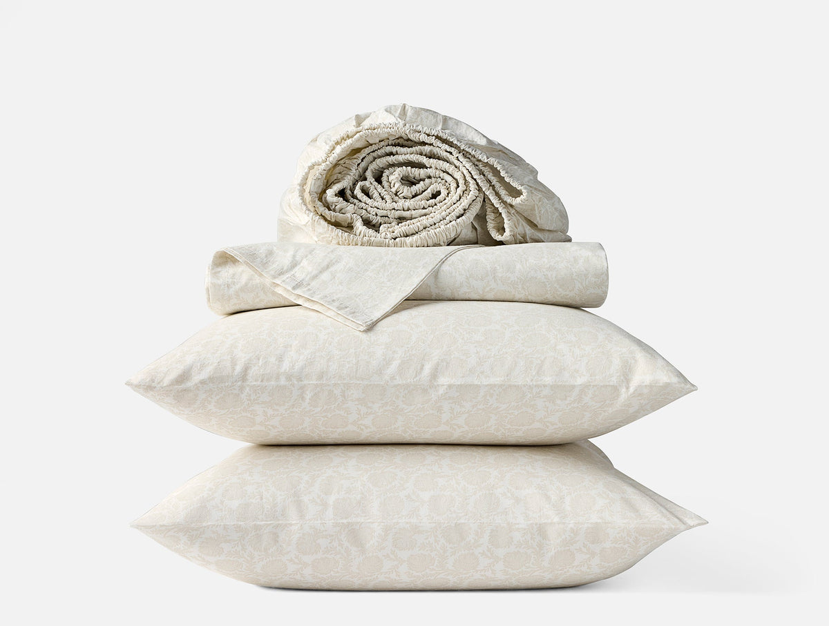 Coyuchi Sand Dollar Robles Organic Print Percale Sheet Set