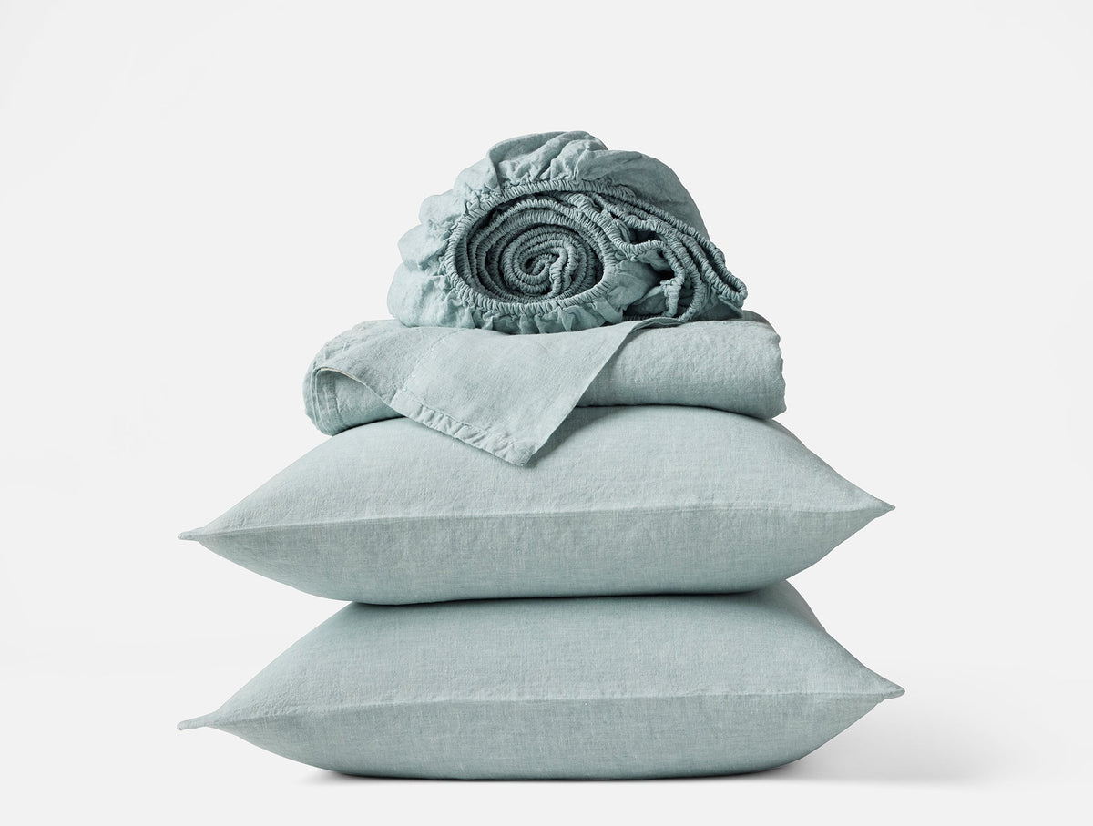Coyuchi Pacific Blue Chambray Organic Relaxed Linen Sheet Set
