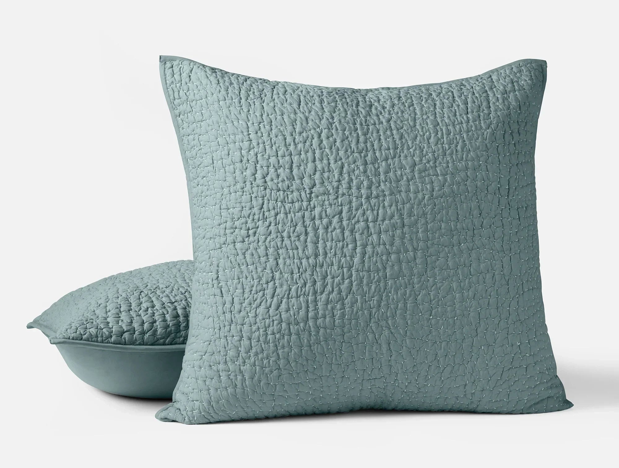 Coyuchi Euro Sham Lagoon Pebbled Handstitched Organic Quilt