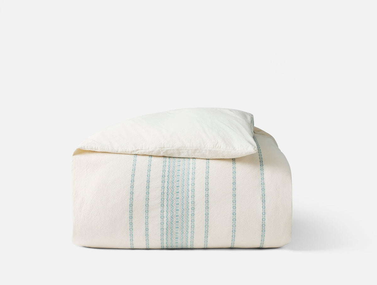Coyuchi Undyed w Surf Rippled Stripe Organic Duvet Cover