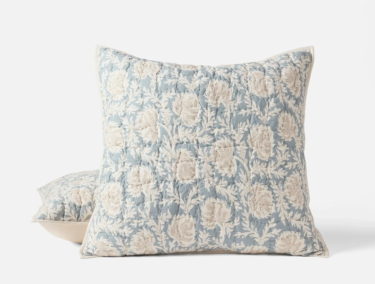 Coyuchi Sham - Euro Tidal w Khaki Robles Handstitched Organic Quilt