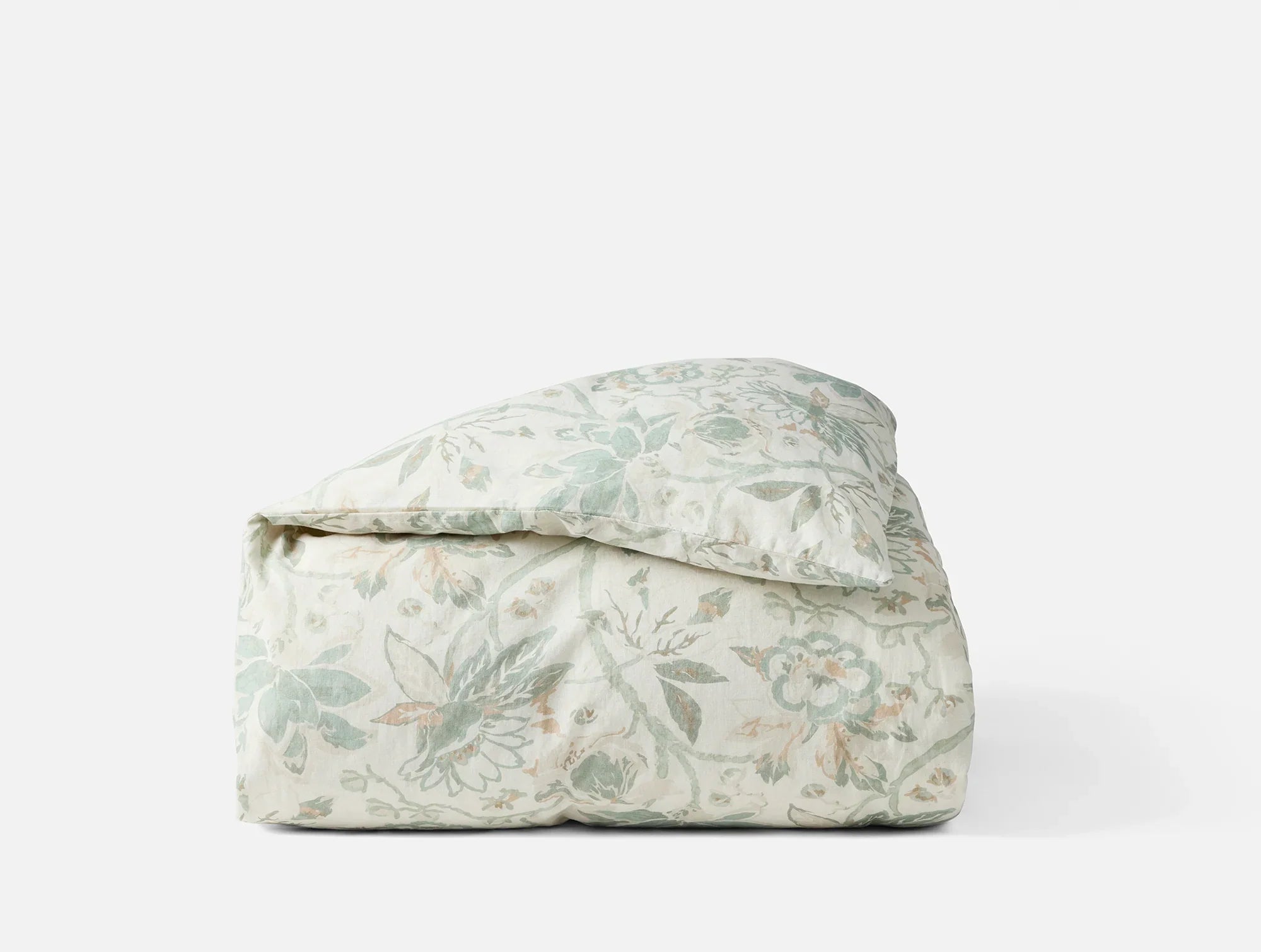 Coyuchi King Cal King Natural w Sage Sea Bloom Print Duvet Cover