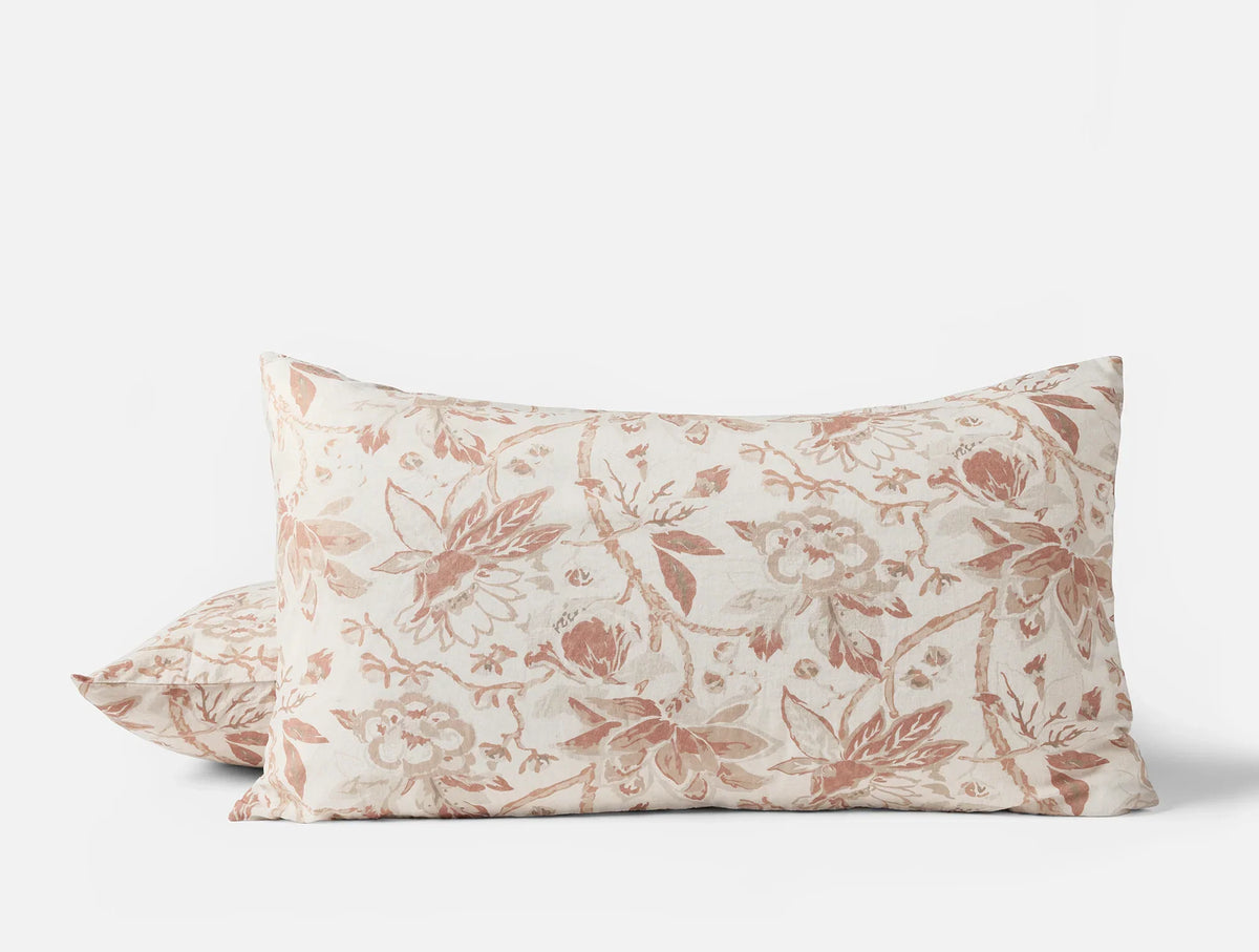 Coyuchi King Sham Natural w Praline Sea Bloom Print Duvet Cover