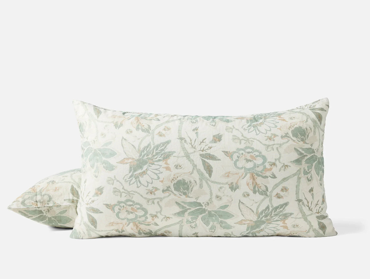 Coyuchi King Sham Natural w Sage Sea Bloom Print Duvet Cover