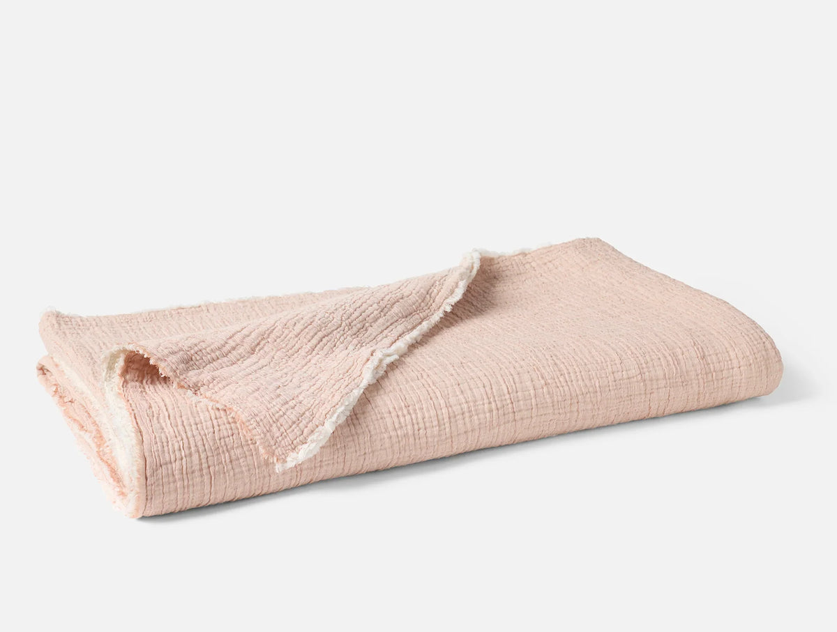 Coyuchi Full Queen Praline Chambray Topanga Organic Matelasse Blanket