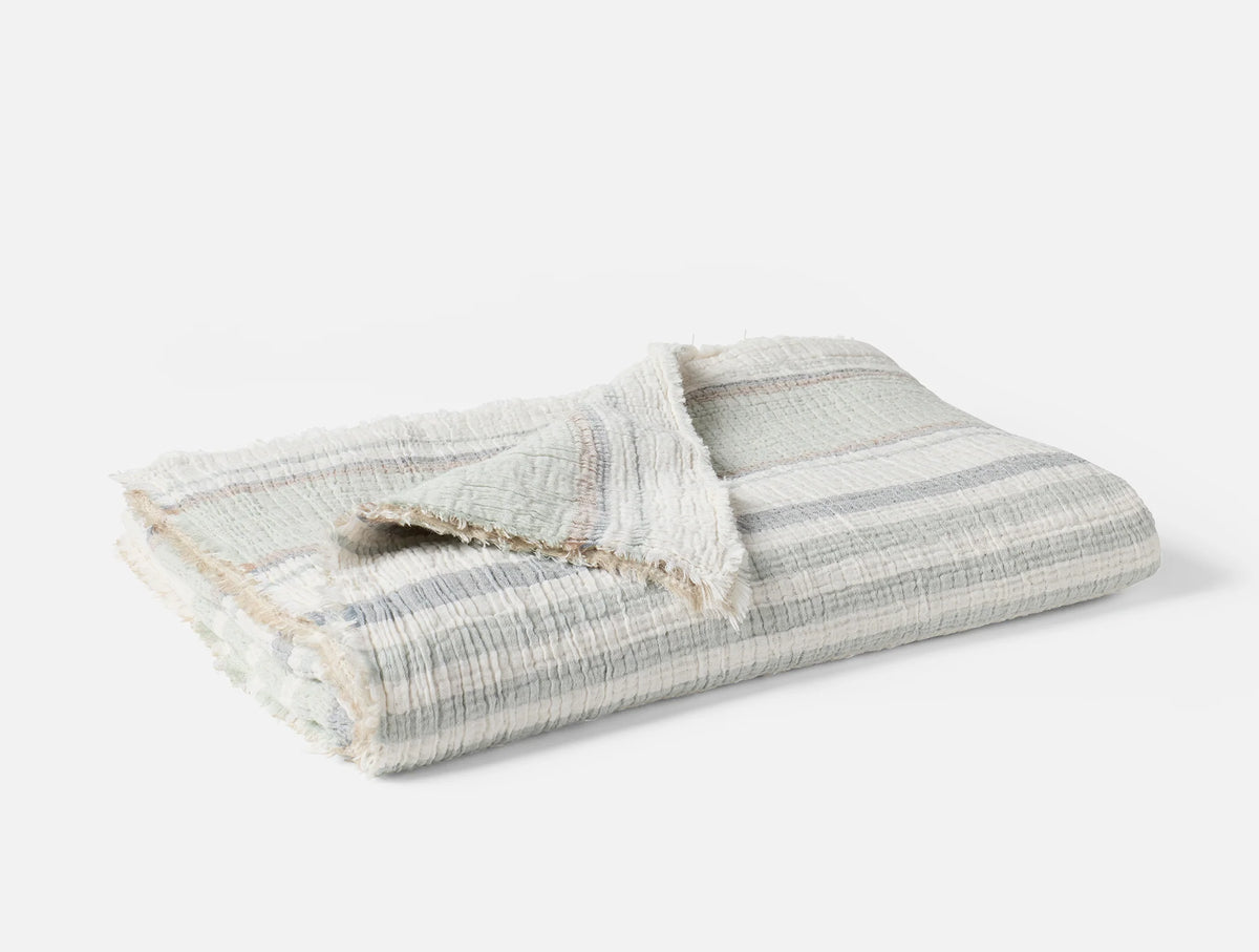 Coyuchi Throw Sea Stripe Topanga Organic Matelasse Blanket