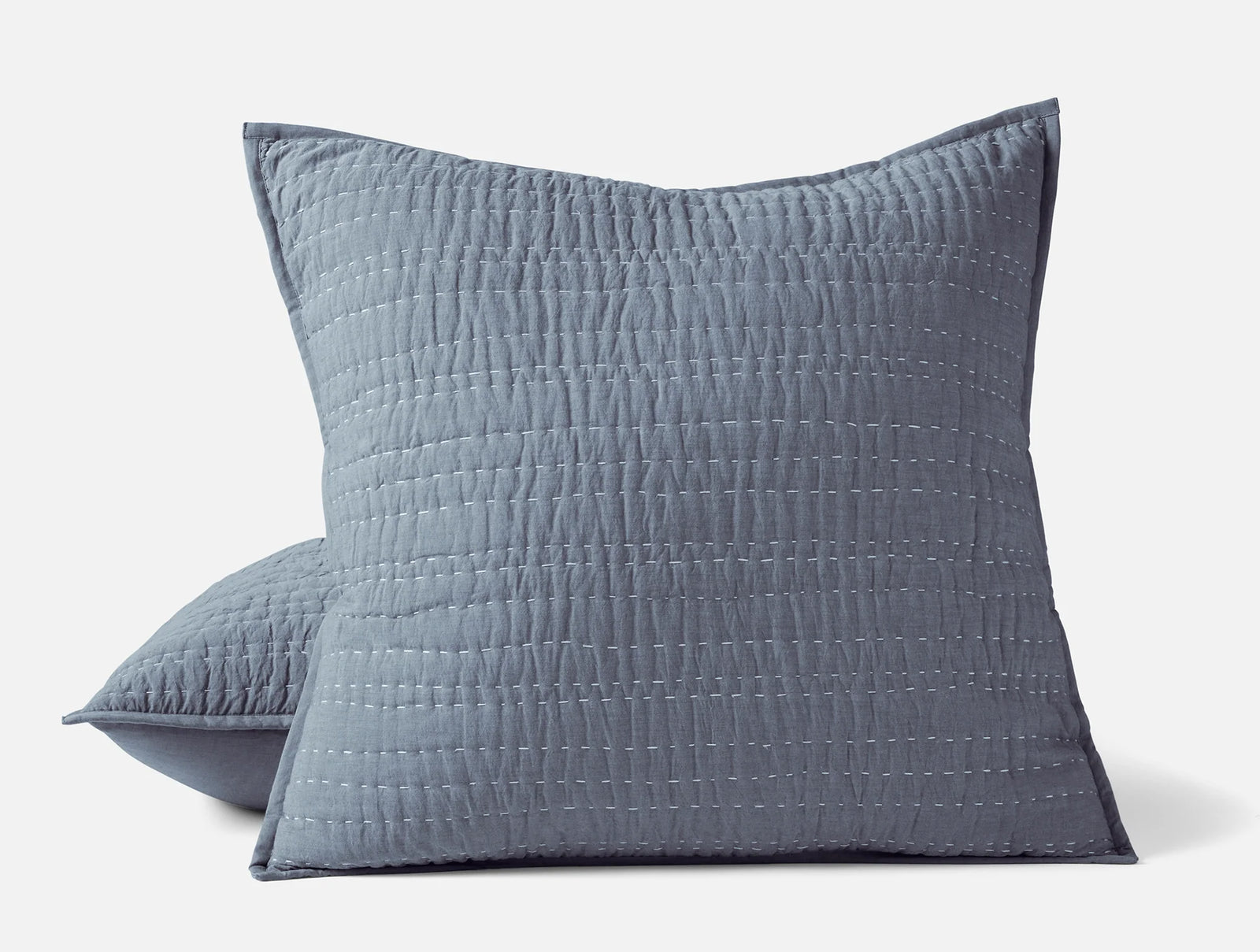 Coyuchi Sham - Euro Indigo Chambray Channel Handstitched Organic Quilt