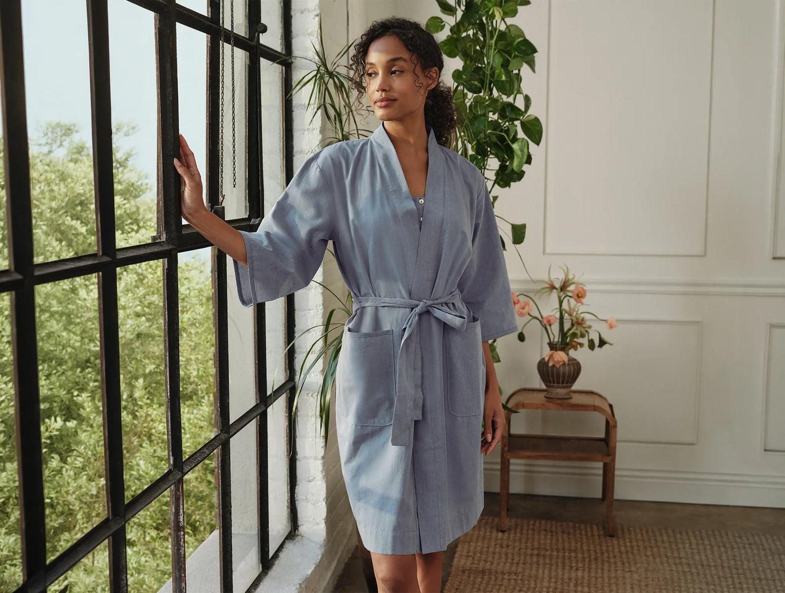 Coyuchi Medium Indigo Chambray Women’s Isla Organic Cotton Robe