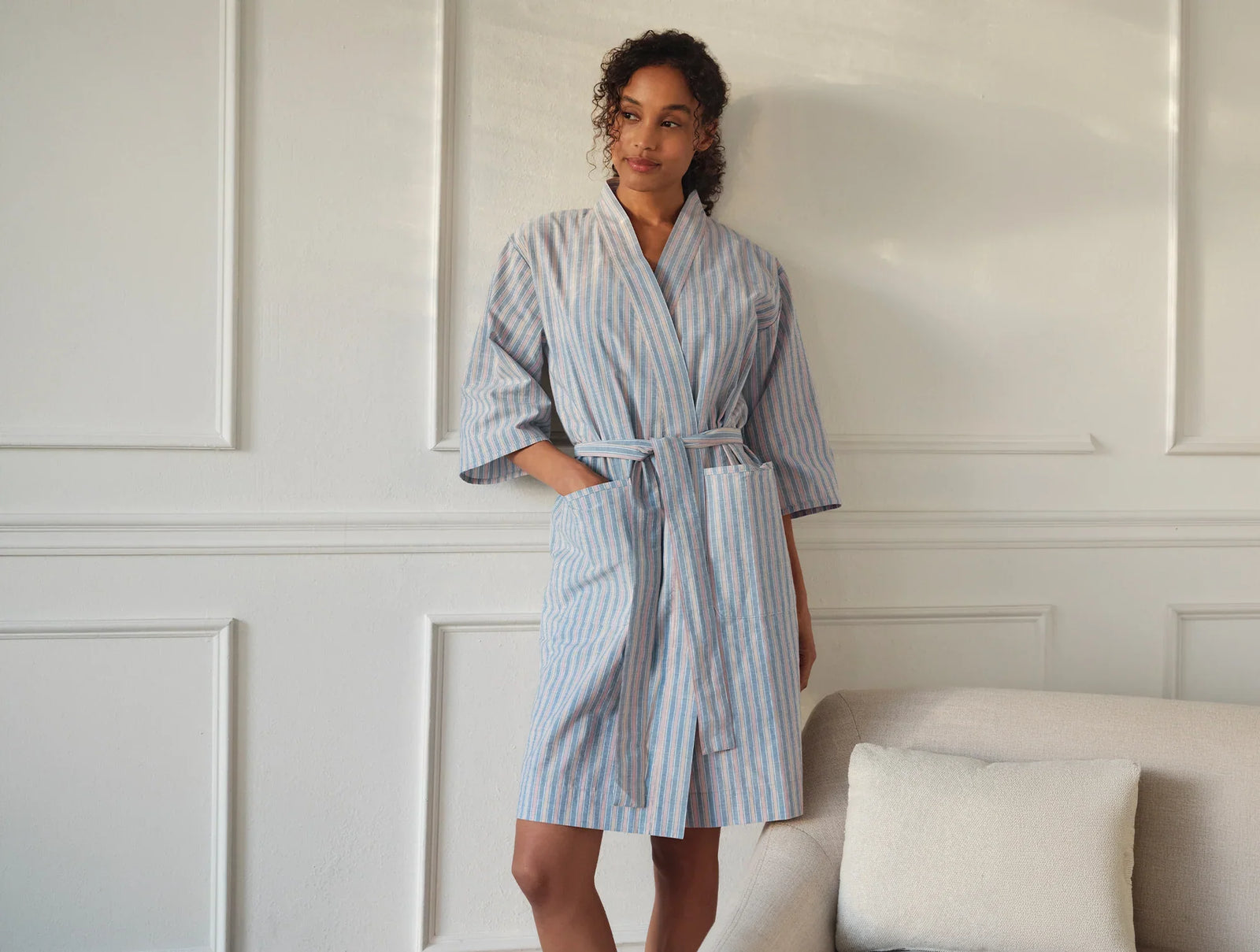 Coyuchi Small Indigo Stripe Women’s Isla Organic Cotton Robe