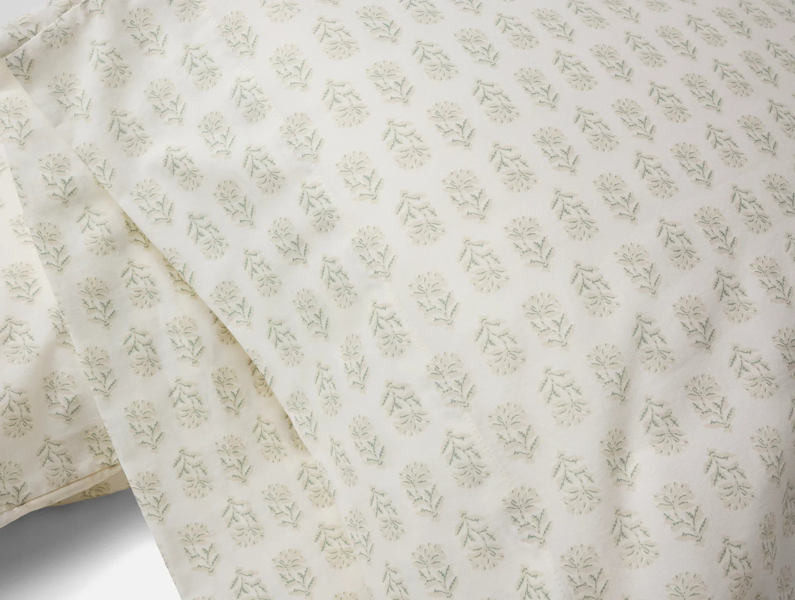Coyuchi King Pilllowcase Set Seafoam Chrysanthemum Organic Print Percale Sheet Set
