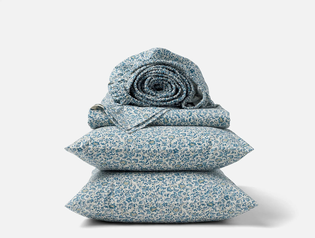 Coyuchi Indigo Asterid Organic Print Percale Sheet Set