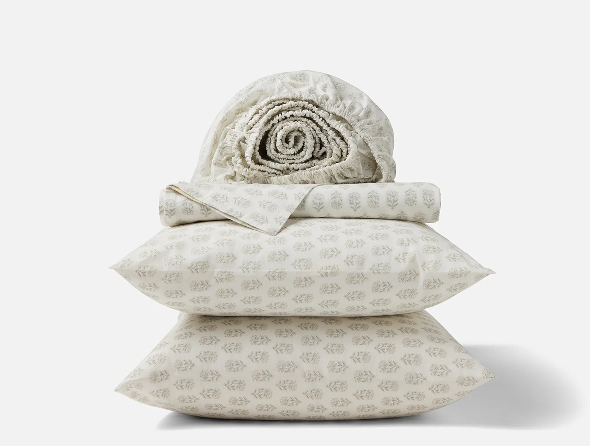 Coyuchi Seafoam Chrysanthemum Organic Print Percale Sheet Set