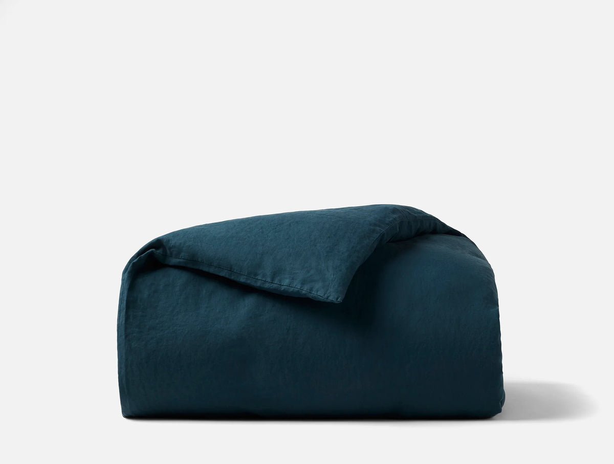Coyuchi Full Queen Midnight Indigo Organic Relaxed Linen Duvet Cover