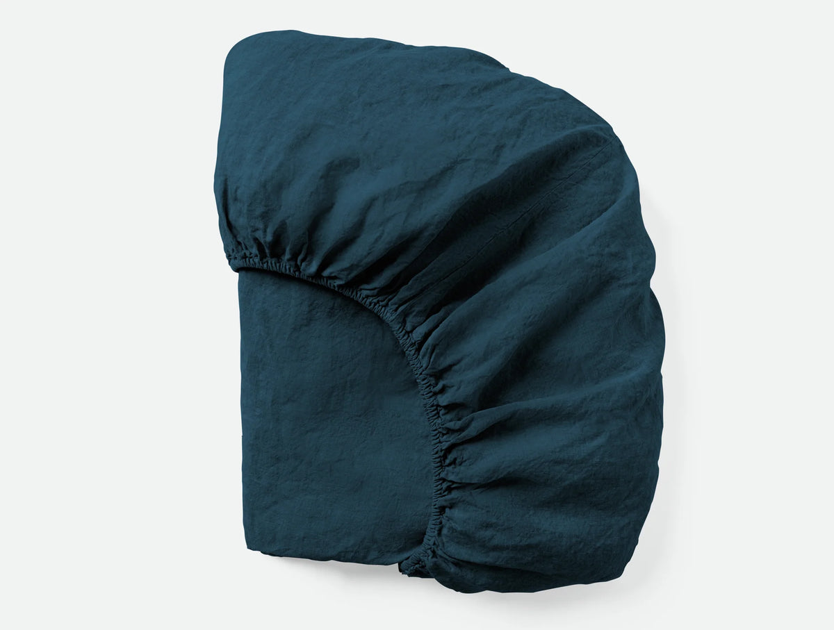 Coyuchi King Midnight Indigo Organic Relaxed Linen Fitted Sheet