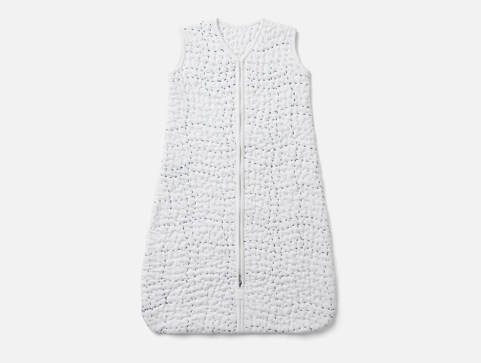 Coyuchi Alpine White w Indigo 0-6 Months Pebbled Handstitched Organic Snuggle Sack