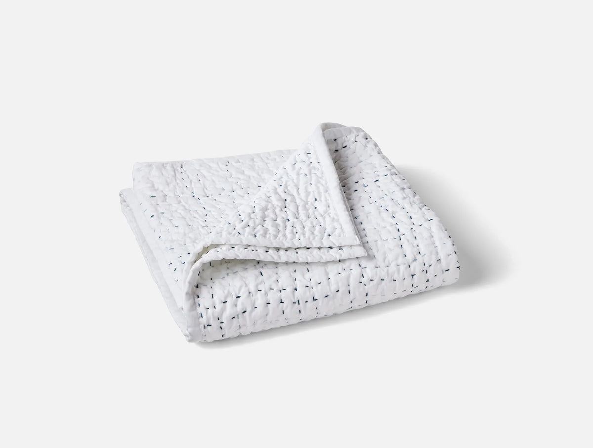 Coyuchi Alpine White w Indigo Pebbled Handstitched Organic Toddler Quilt