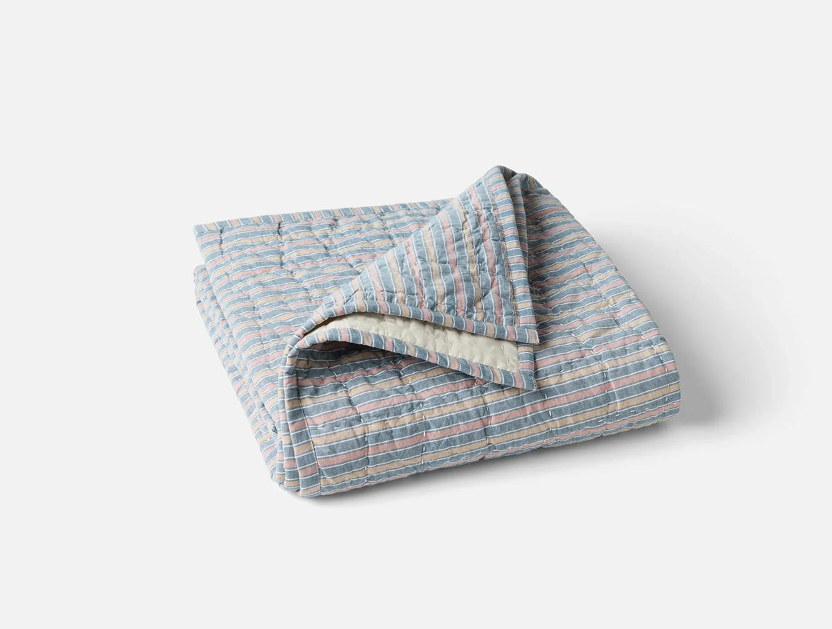 Coyuchi Indigo Stripe Pebbled Handstitched Organic Toddler Quilt
