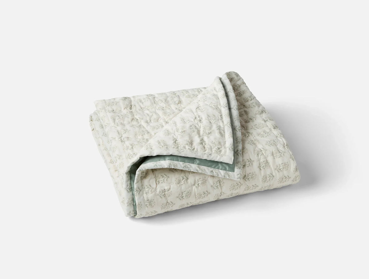 Coyuchi Seafoam Chrysanthemum Pebbled Handstitched Organic Toddler Quilt