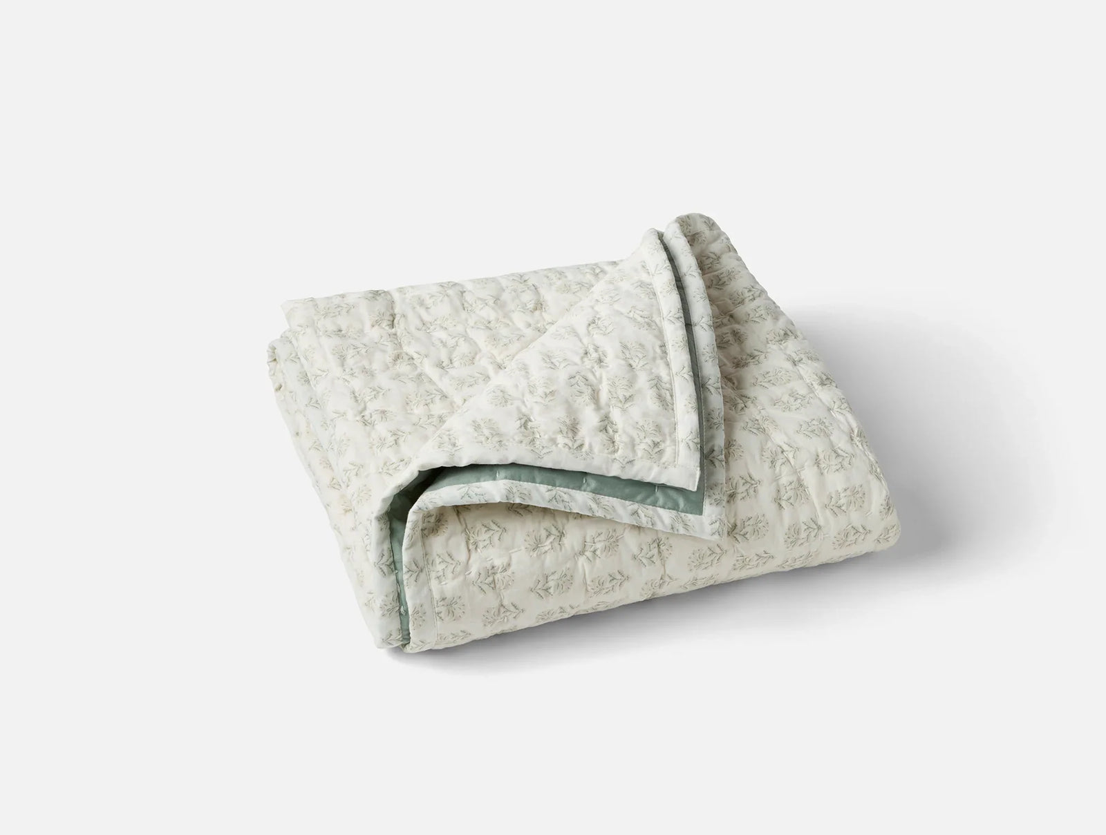 Coyuchi Seafoam Chrysanthemum Pebbled Handstitched Organic Toddler Quilt