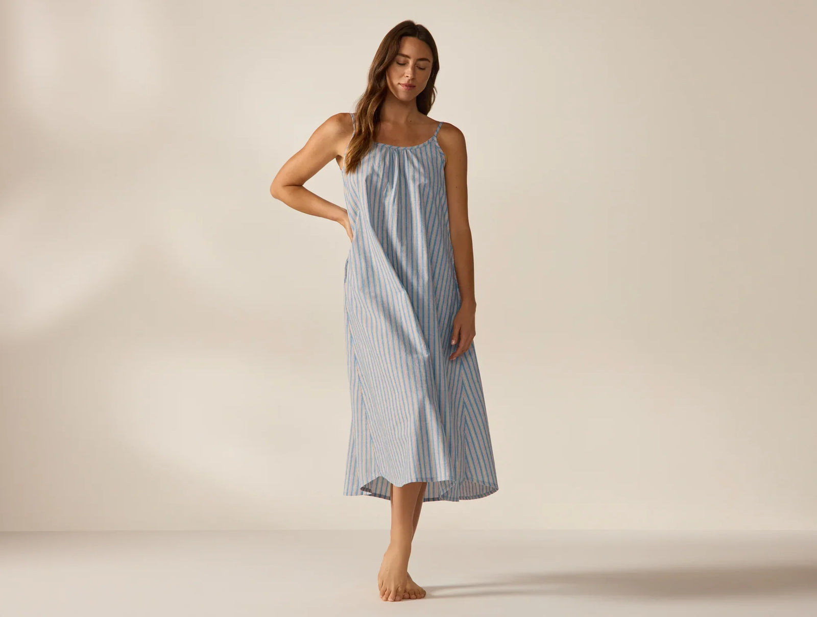 Coyuchi Small Indigo Stripe Women’s Isla Organic Cotton Night Dress