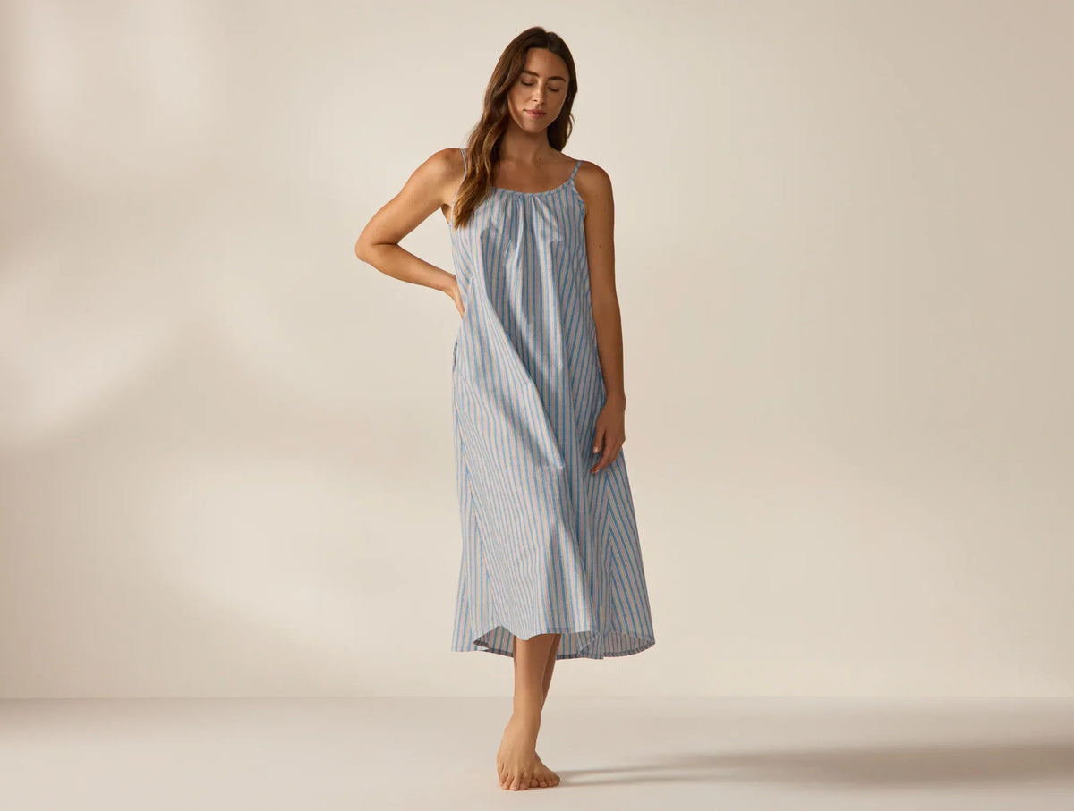 Coyuchi Large Indigo Stripe Women’s Isla Organic Cotton Night Dress
