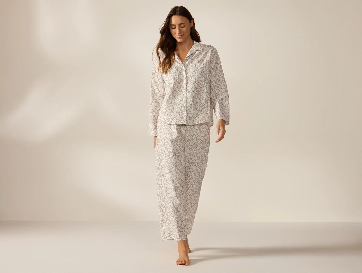 Coyuchi Medium Plum Blossom Primrose Women's Isla Organic Cotton Long Sleeve Pajama Set