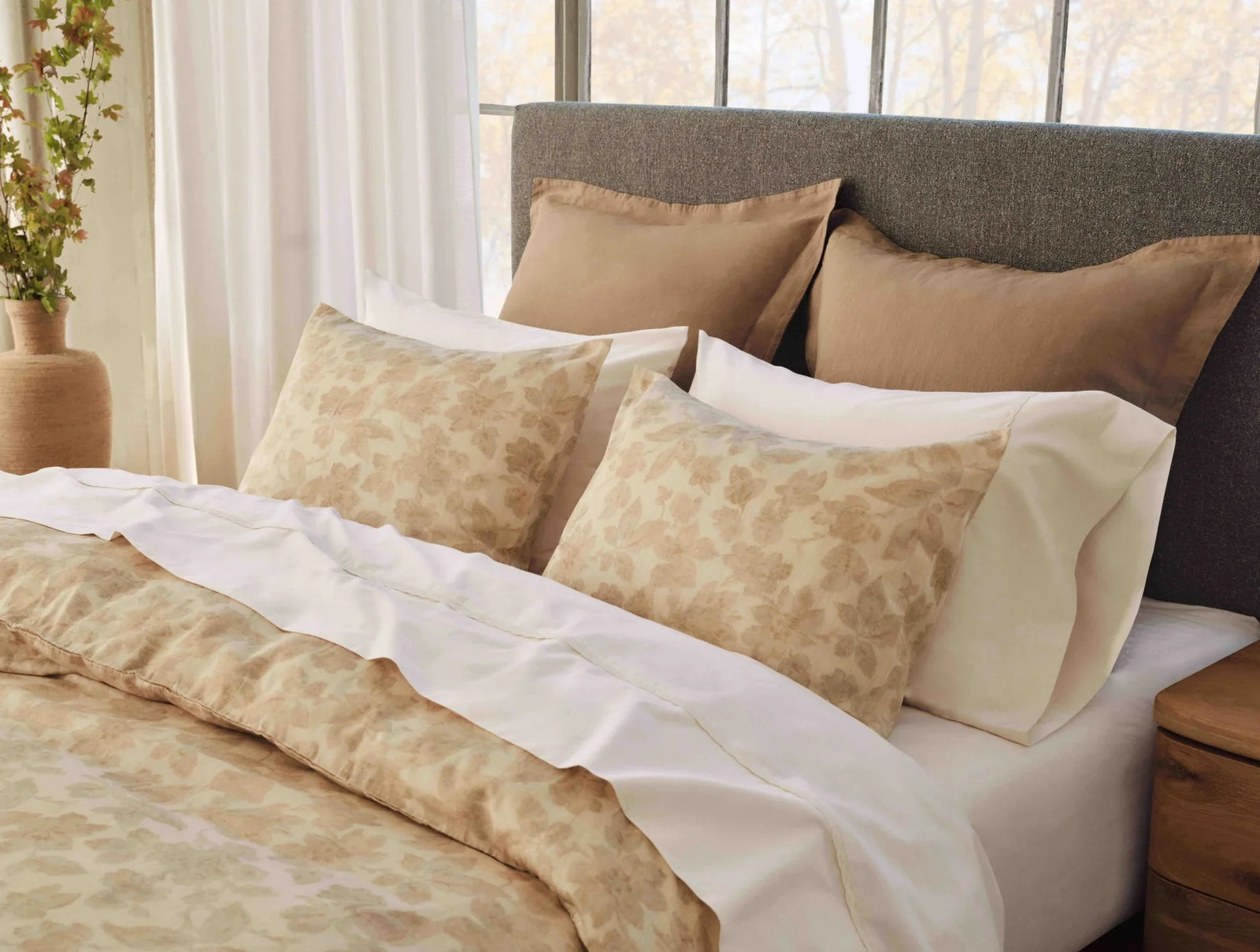 Coyuchi King Cal King Amber Camellia Organic Print Duvet Cover