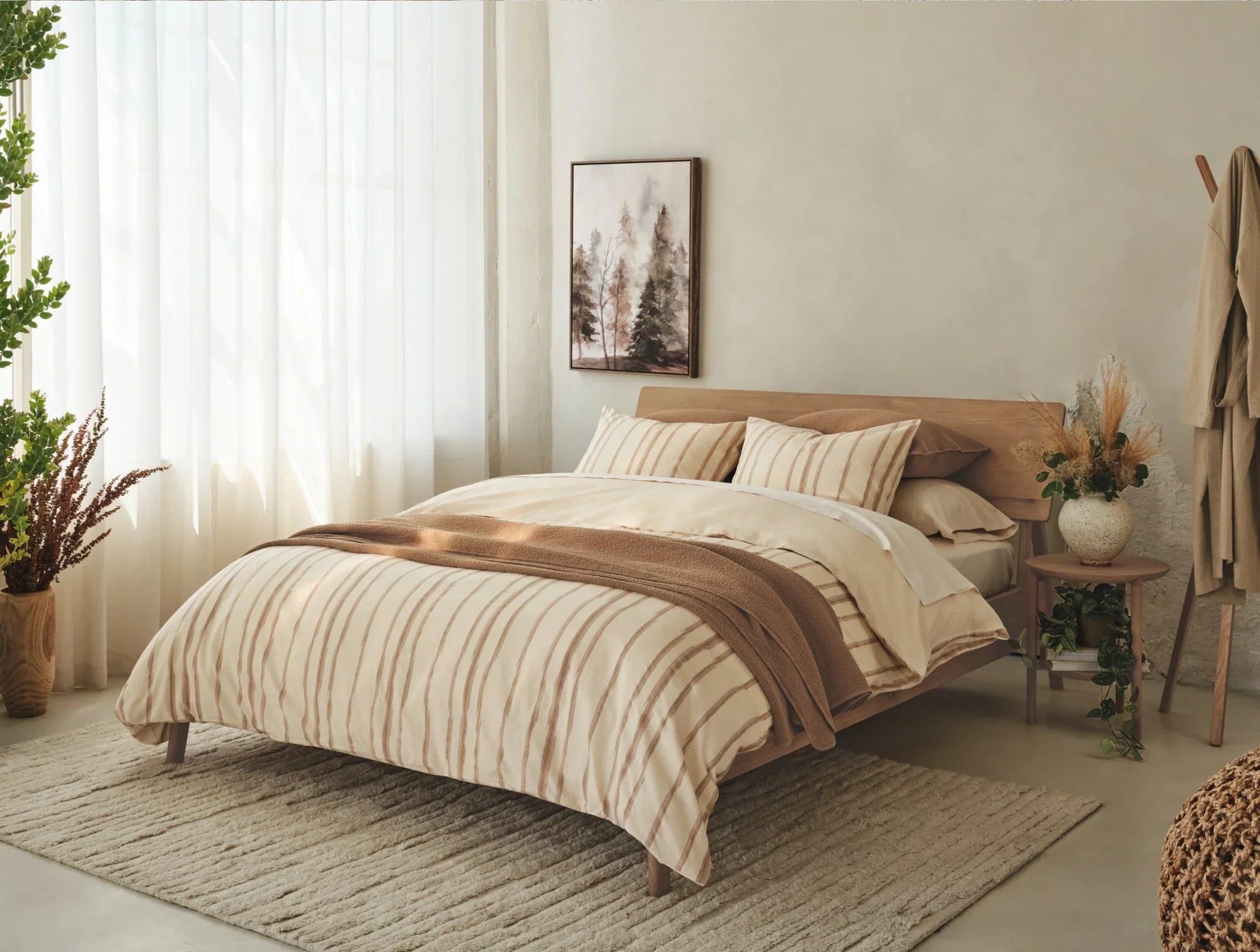 Coyuchi King Cal King Fawn Cazadero Stripe Organic Duvet Cover