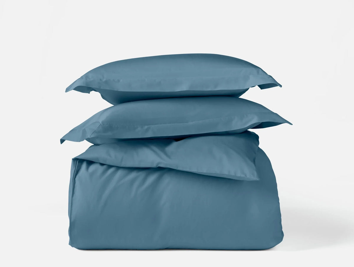 Coyuchi Full Queen Cerulean Classic Organic Sateen Duvet Cover Set