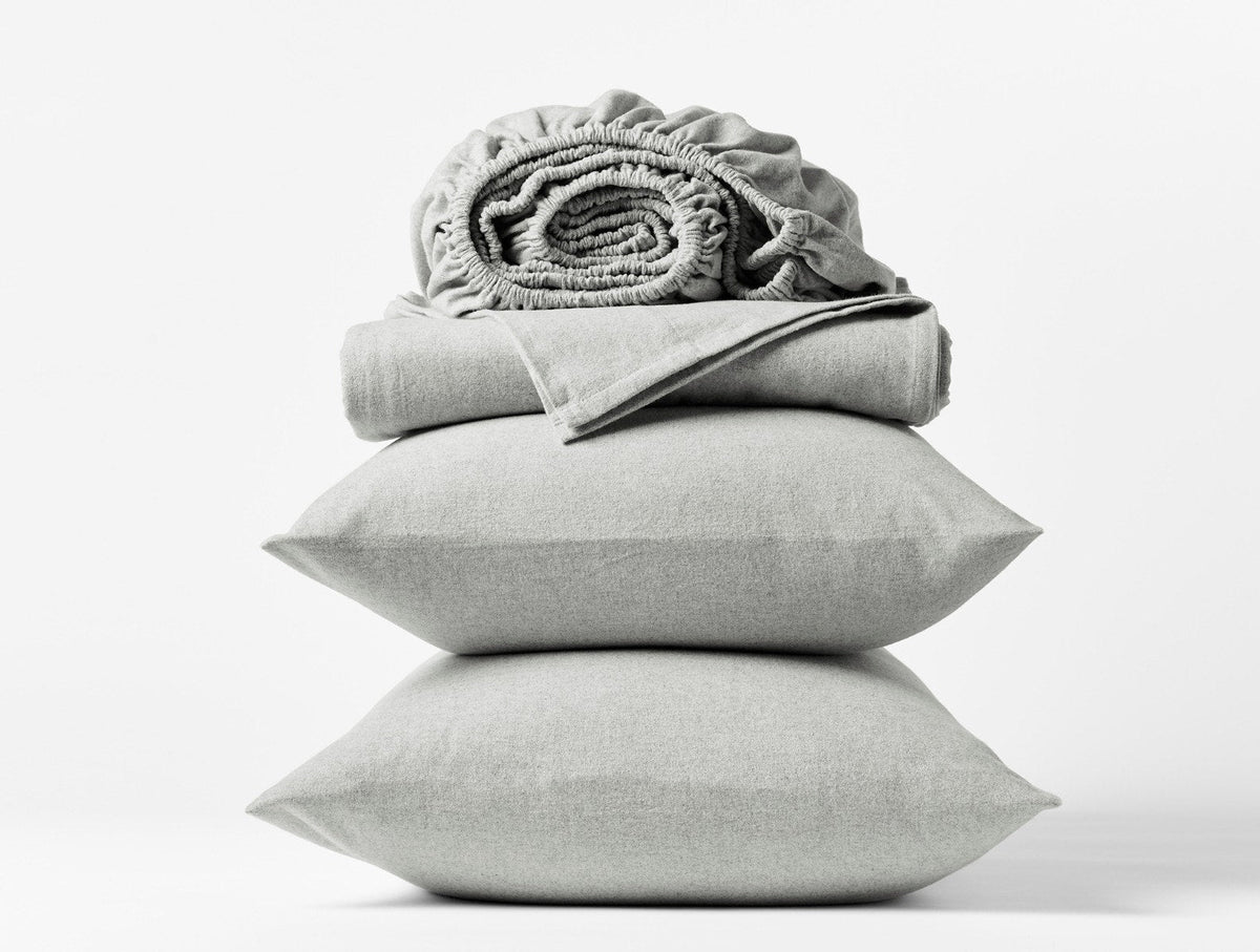 Coyuchi Pale Gray Heather Cloud Brushed Organic Flannel Sheet Set