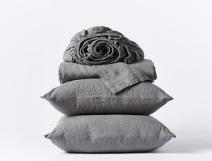 Coyuchi Slate Organic Relaxed Linen Sheets