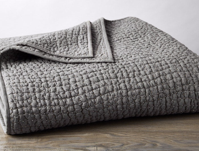 Coyuchi Slate Pebbled Handstitched Organic Quilt