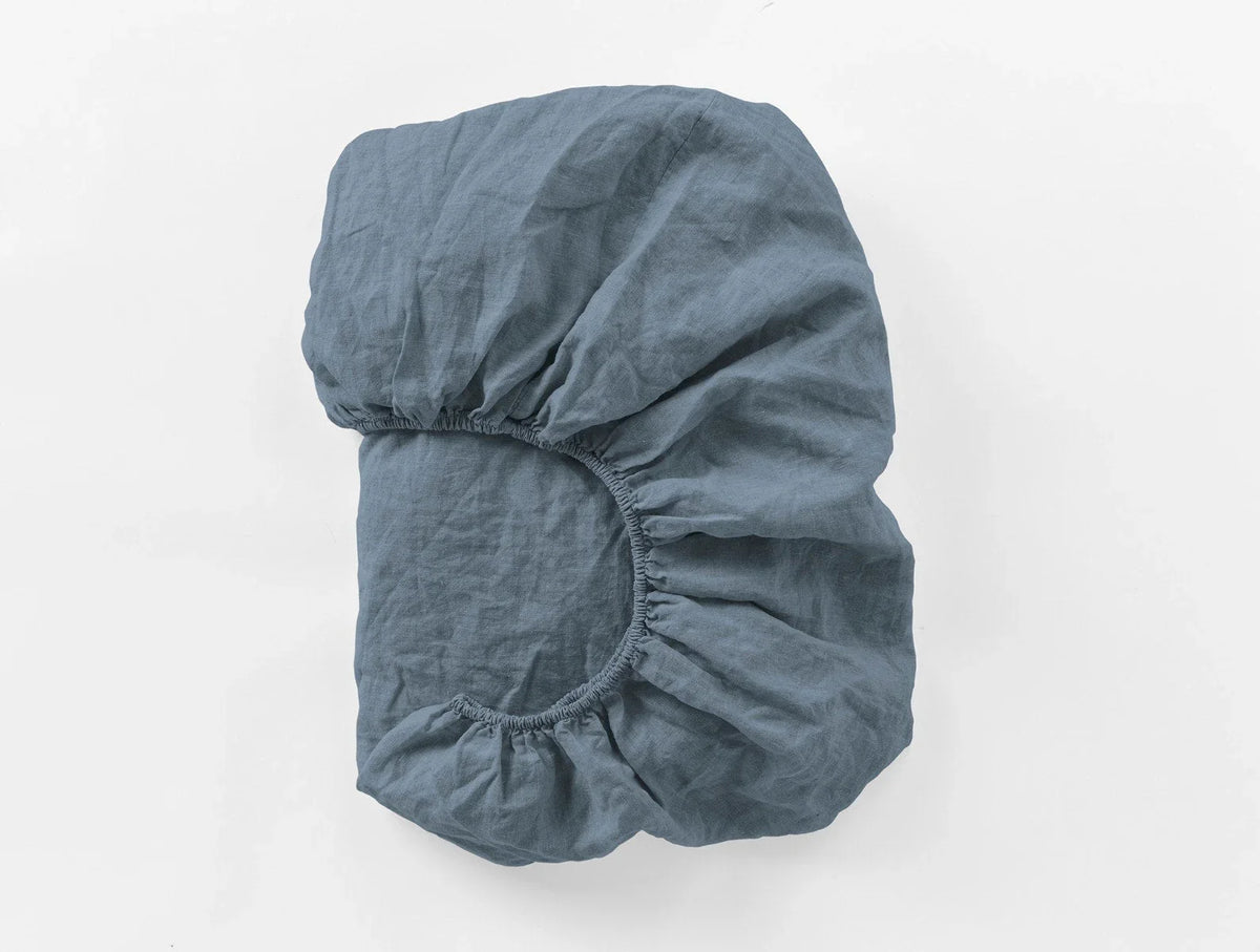 Coyuchi King Harbor Blue Organic Relaxed Linen Fitted Sheet