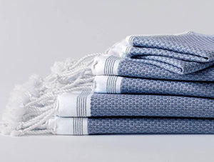 Coyuchi Lake with Sea Spray Stripe Mediterranean Organic Towels