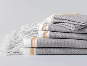 Coyuchi Deep Pewter with Tangerine Stripe Mediterranean Organic Towels