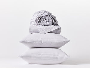 Coyuchi Alpine White w/Pewter Stripe Climate Beneficial™ Cotton Soft Washed Sheet Set