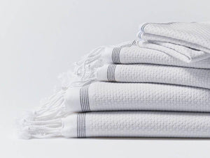 Coyuchi Alpine White with Slate Stripe Mediterranean Organic Towels